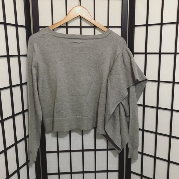 Zara Knit Ruffle Sleeve Gray Crop Sweater Size M - Picture 5 of 8
